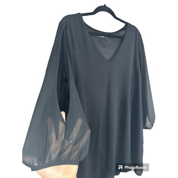 Lulu’s Long Open Bell Sleeve Black Shift Style Mini Dress Size 2X? - Picture 2 of 5